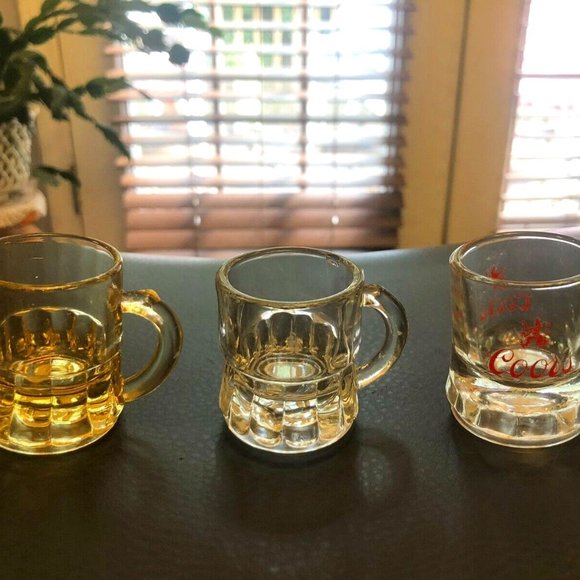 Shot Glasses with Handles lot o 3 vintage Federal Glass Amber, , Clear, & Coors - Picture 1 of 6